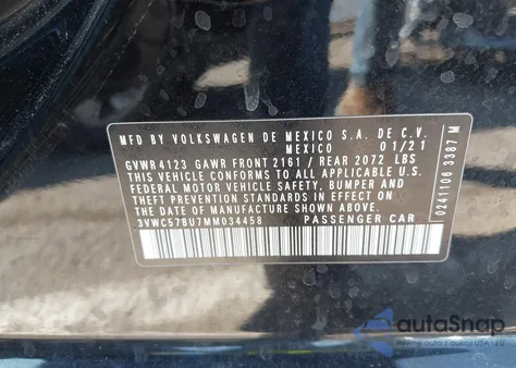 2021 Volkswagen Jetta 1.4T R-Line/1.4T S/1.4T Se z USA, uszkodzony, nr VIN 3VWC57BU7MM034458